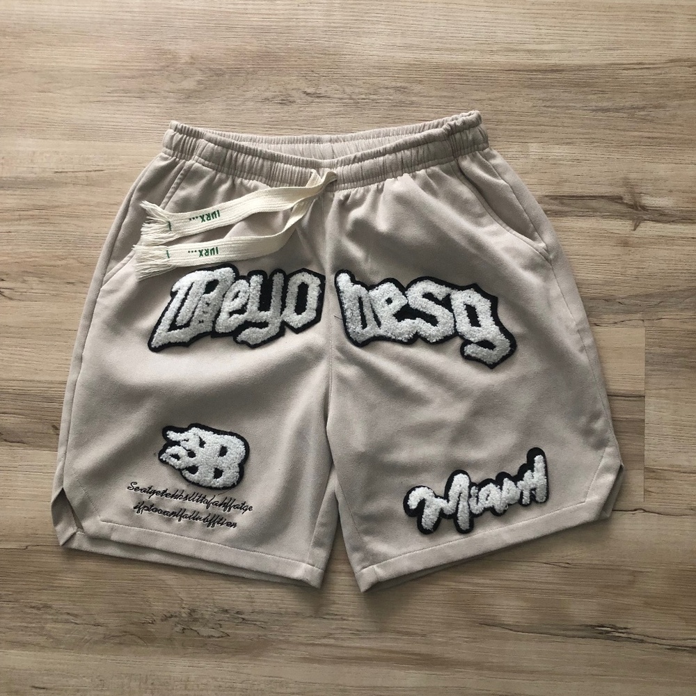 Beige Men Velour Shorts